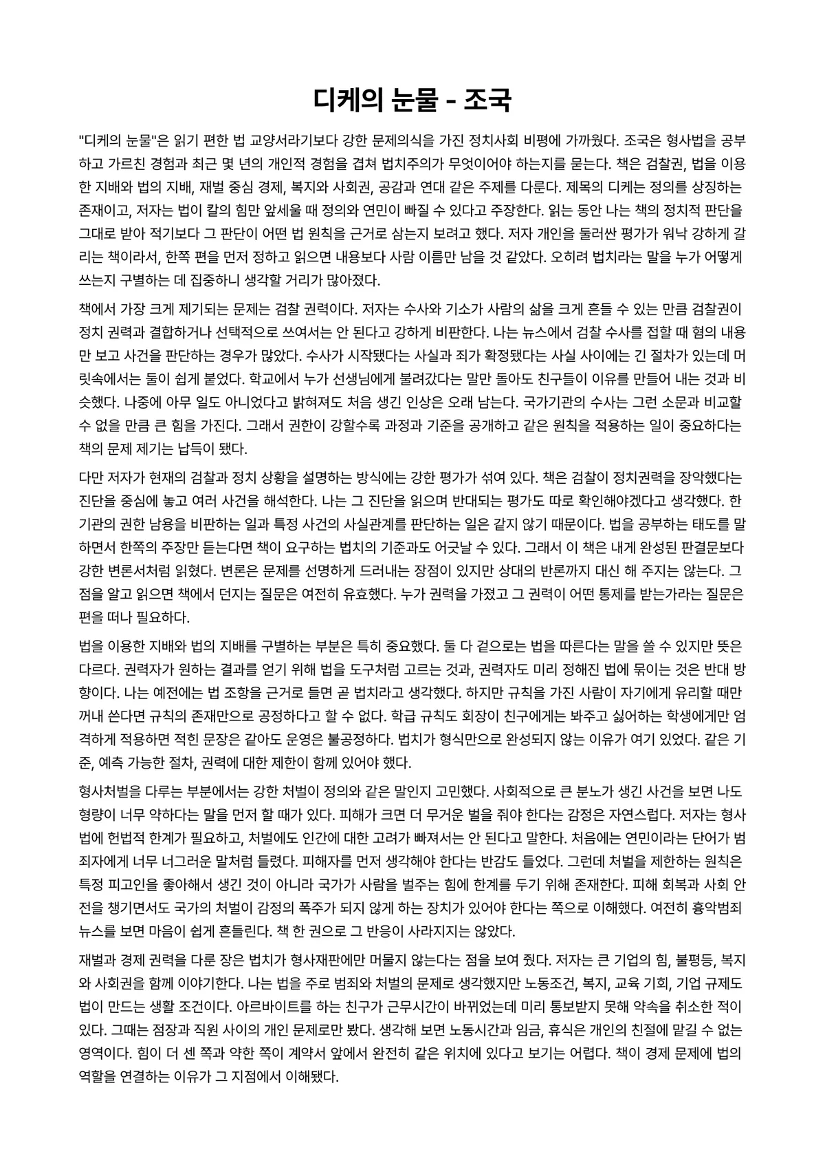 디케의 눈물 독후감 (조국) 미리보기 1페이지
