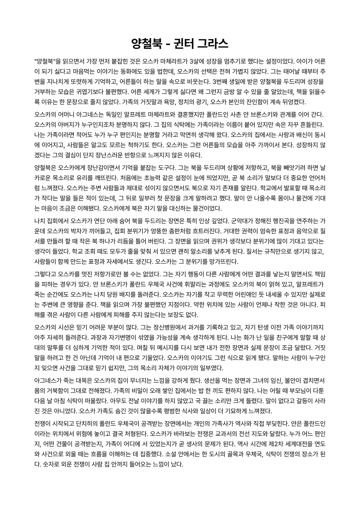 양철북 독후감 (귄터 그라스) 미리보기 1페이지